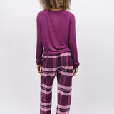 Carina Modal Knit Top and Eve Check Pant Magenta