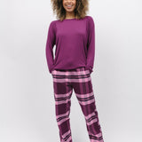 Carina Modal Knit Top and Eve Check Pant Magenta