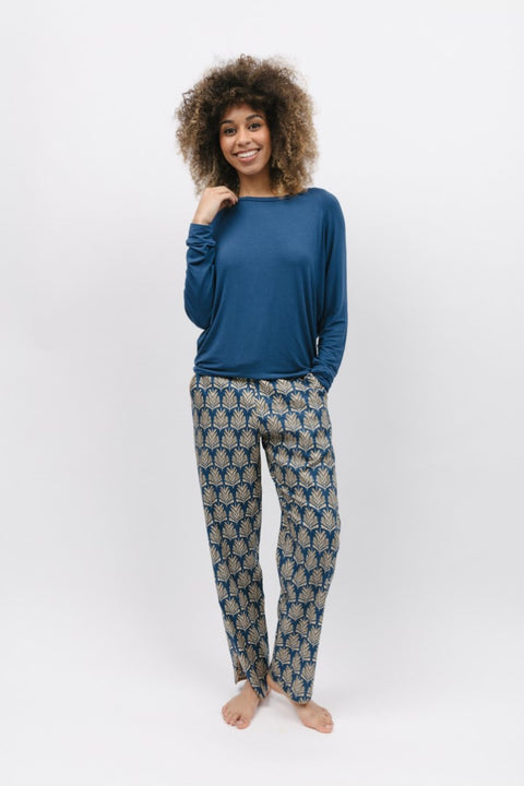 Fawn Blue Pinecone Geo Print Pant Set