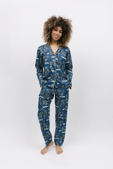 Fawn Blue Woodland Print PJ Set