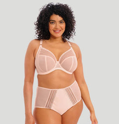Front view of Elomi Matilda Underwire Plunge Bra in Pearl Blush featuring signature embroidery and low plunge neckline.