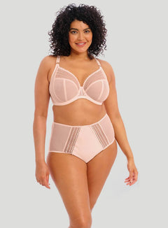 Front view of Elomi Matilda Underwire Plunge Bra in Pearl Blush featuring signature embroidery and low plunge neckline.