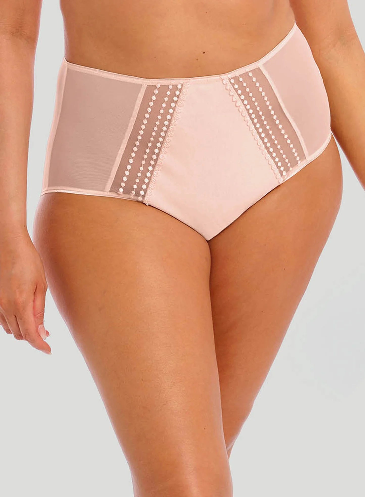 Close-up of Elomi Matilda Full Brief in Pearl Blush featuring beaded embroidery and cotton-lined front.