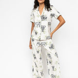 Eloise Elephant Print Short Sleeve and Wide Leg Pant PJ Set Cream