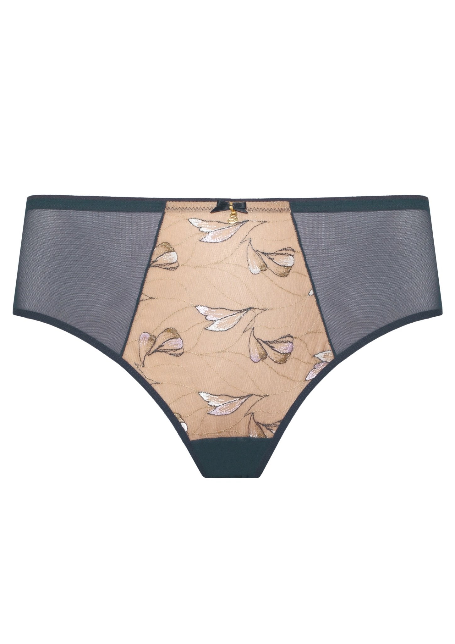 Flat lay of the Eteri Midi Brief Anthracite by Samanta – floral lace detail and seamless finish.