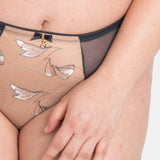 Close-up of Samanta Eteri Midi Brief Anthracite with floral embroidery and soft elastic tulle.