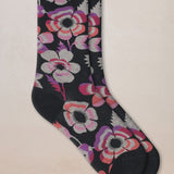 Velvet Cotton Flower Pattern Socks Black