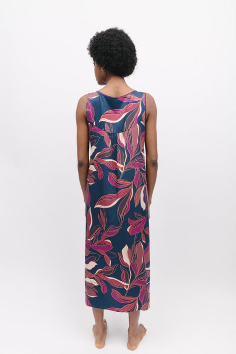 Southbank Navy Leaf Print Long Nightdress