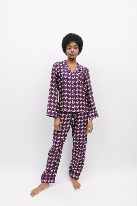 Southbank Navy Geo Print Longsleeve PJ Set