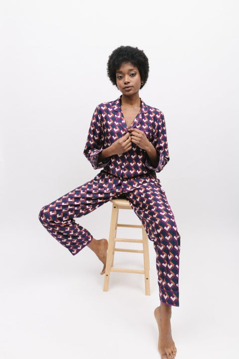 Southbank Navy Geo Print Longsleeve PJ Set