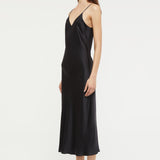Silk Long Nite V Neck Black