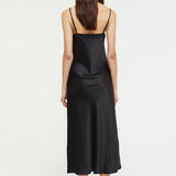 Silk Long Nite V Neck Black