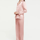 Side angle of Ginia Bridal Rose Pyjama highlighting French seams and sleeve cuff details.