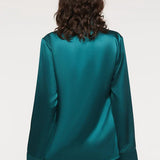 Back view of Ginia Silk Pyjama Emerald with French seam detailing and comfortable drape.