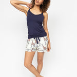 Displaying Cyberjammies Taylor Hidden Support Vest paired with Georgina Giraffe Print Shorts—lace-trim detail and playful print front and centre.