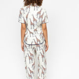 Back view of the Georgina Pyjama Set, highlighting relaxed fit and the soft drape of wide-leg trousers.