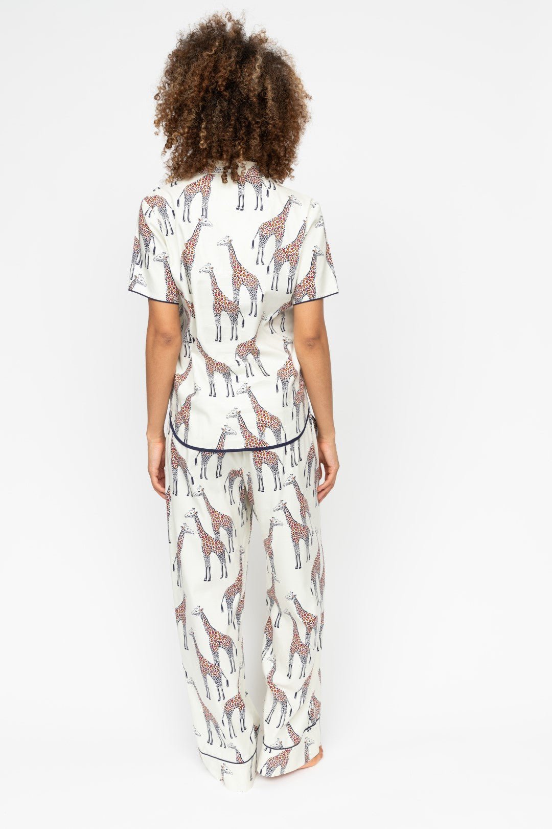 Back view of the Georgina Pyjama Set, highlighting relaxed fit and the soft drape of wide-leg trousers.