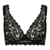 Front view of Black lace bra on a white background