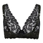 Back View of Black lace bra on a white background