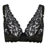 Back View of Black lace bra on a white background