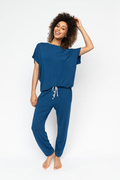 Cyberjammies Harriet Women’s Slouch Jersey Pyjama Set in soft modal with relaxed fit top and drawstring waist bottoms.