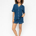 Cyberjammies Harriet Women’s Revere Jersey Shorty Set in breathable modal blend, with revere collar top and matching shorts for summer comfort.