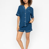 Cyberjammies Harriet Women’s Revere Jersey Shorty Set in breathable modal blend, with revere collar top and matching shorts for summer comfort.