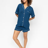 Harriet Revere Jersey Short Sleeve Shorty PJ Set Teal Blue