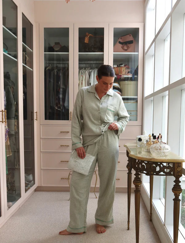 Houndstooth Cosy PJ Set Fern Green