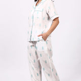 Pina Colada Capri Pyjama Set White/Aqua