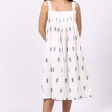 Pina Colada Strappy Pintuck Dress White/Navy