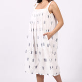 Pina Colada Strappy Pintuck Dress White/Navy