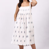 Pina Colada Strappy Pintuck Dress White/Navy