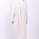 Back view of Lotus Sara long sleeve white cotton nightdress in breathable woven cotton.