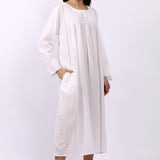 Sara Pintuck Long Sleeve Nightdress White