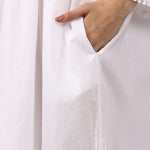 Close-up of pocket detail on Lotus Susie white 3/4 sleeve cotton nightdress.