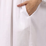 Close-up of pocket detail on Lotus Susie white 3/4 sleeve cotton nightdress.