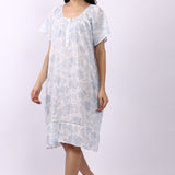 Floriage Cap Sleeve Nightdress White/Sky