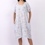 Floriage Cap Sleeve Nightdress White/Sky