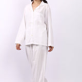 Jacqui Revere Long Pyjama Set White Self Stripe