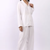 Jacqui Revere Long Pyjama Set White Self Stripe