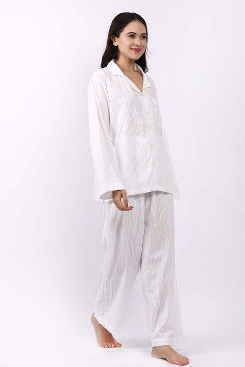Jacqui Revere Long Pyjama Set White Self Stripe