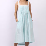 Strappy Pintuck Dress Aqua Gingham