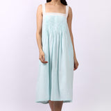 Strappy Pintuck Dress Aqua Gingham