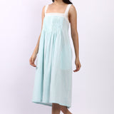 Strappy Pintuck Dress Aqua Gingham