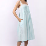 Strappy Pintuck Dress Aqua Gingham