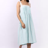 Strappy Pintuck Dress Aqua Gingham