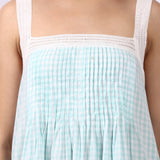Strappy Pintuck Dress Aqua Gingham