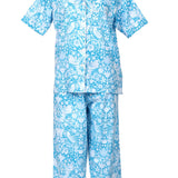 Strawberry Thief Capri Pyjama Set Blue Danube