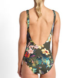 Hibiscus Buckle One Piece Swimsuit Forest